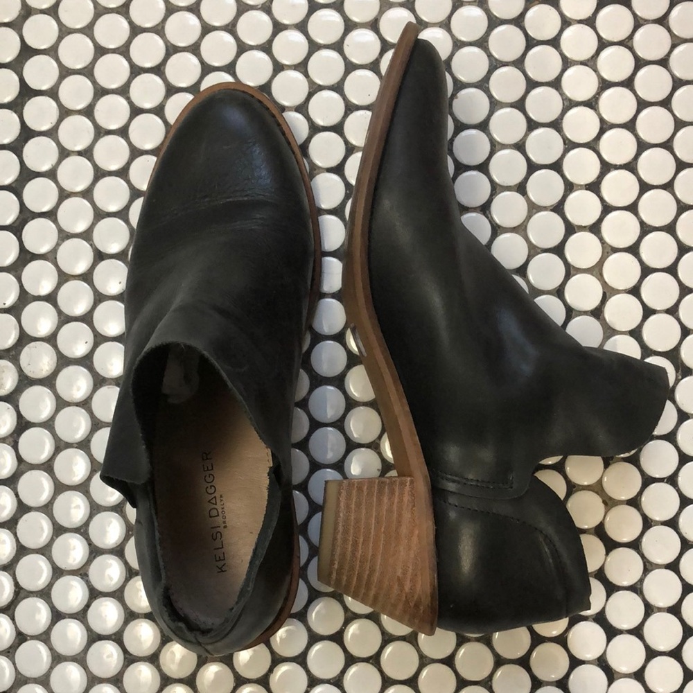 Kelsi Dagger Black Mules with Wooden Heel